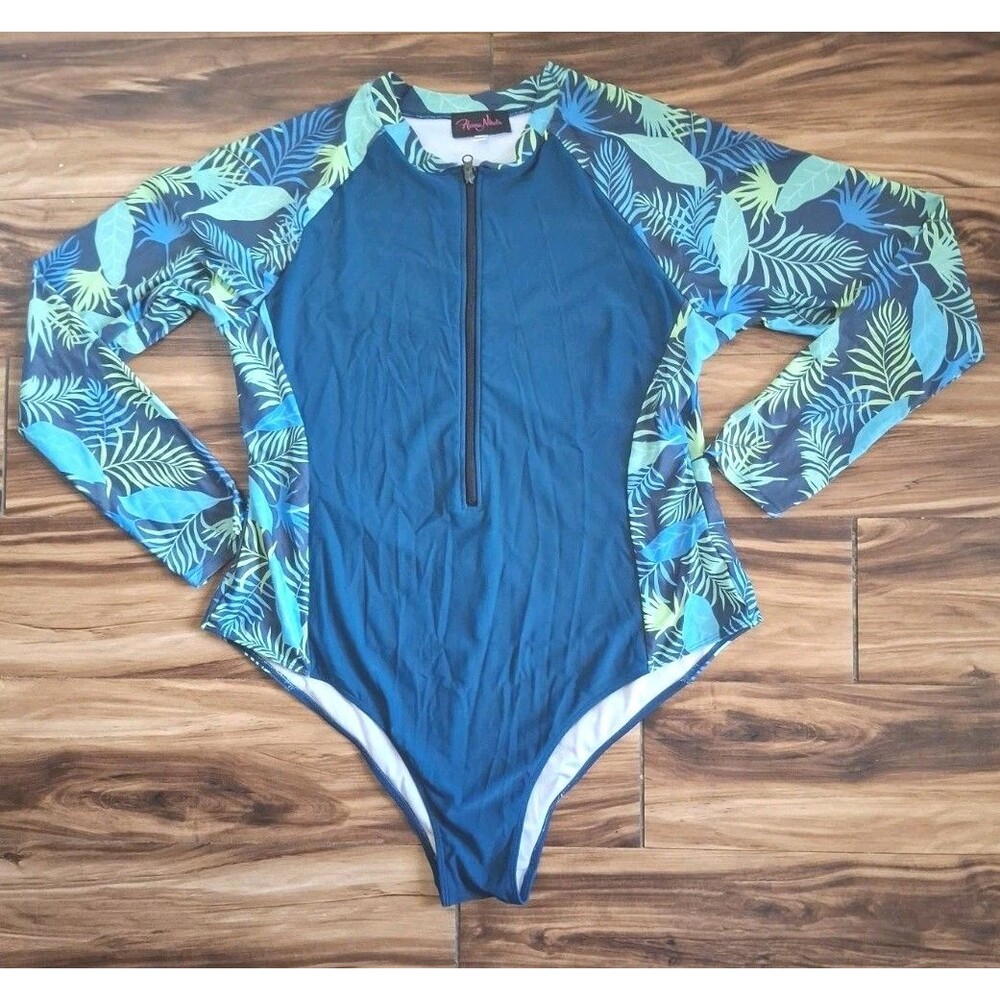 Hanna Nikole Women One Piece Size 20W UPF 50+ Active Rashguard Long Sleeve Teal